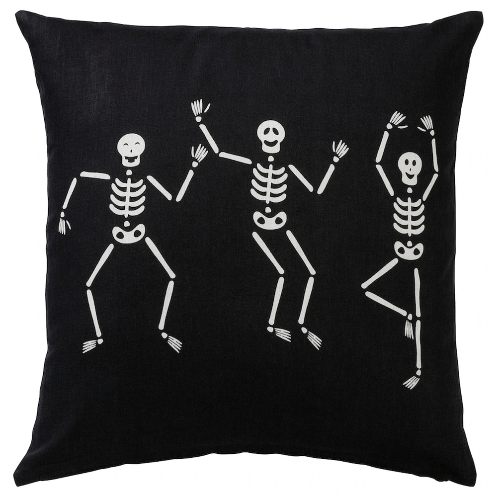 IKEA KUSTFYR Cushion Cover, White/Black Skeletons, 20x20” (905.632.98) NEW